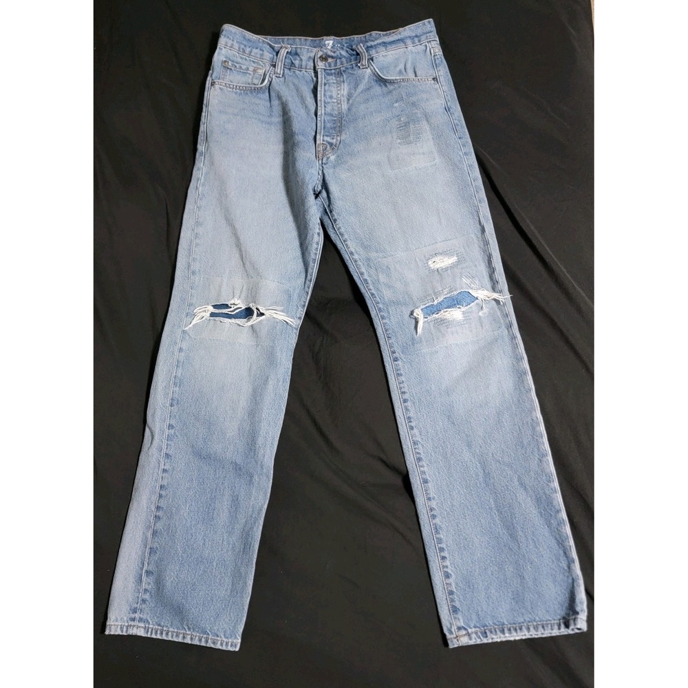 7 for All‎ Mankind Men's The Straight Distressed Light Wash Nice Fade Size 32